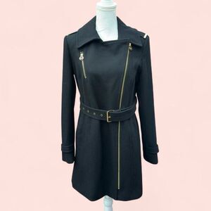Michael Kors Wool-Blend Asymmetrical Belted Coat Black Size 6